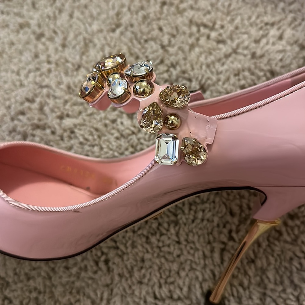 Dolce & Gabbana Patent Leather Crystal Pumps Gold Heel 40 1/2 EU Barbie - Picture 7 of 10